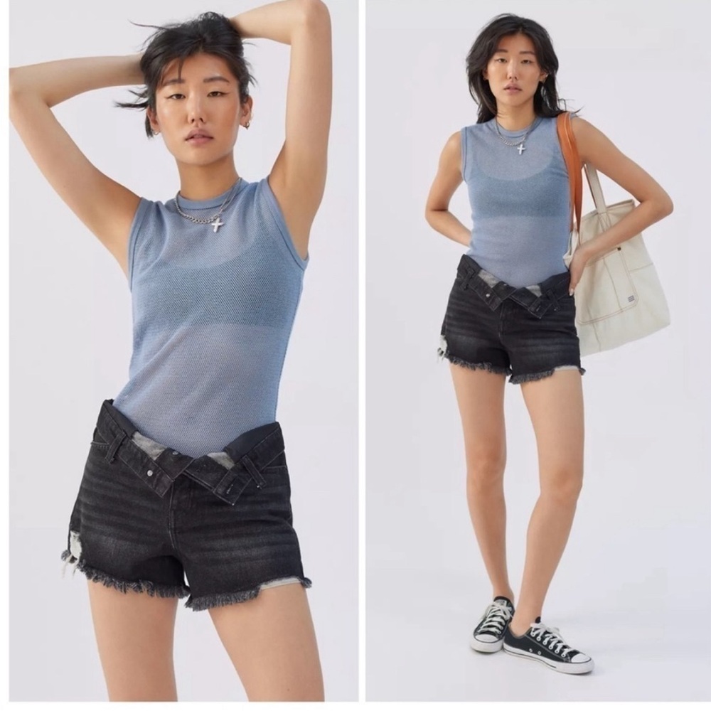 BDG Black Jean Fold Over Shorts Frayed Hem Cut-Off